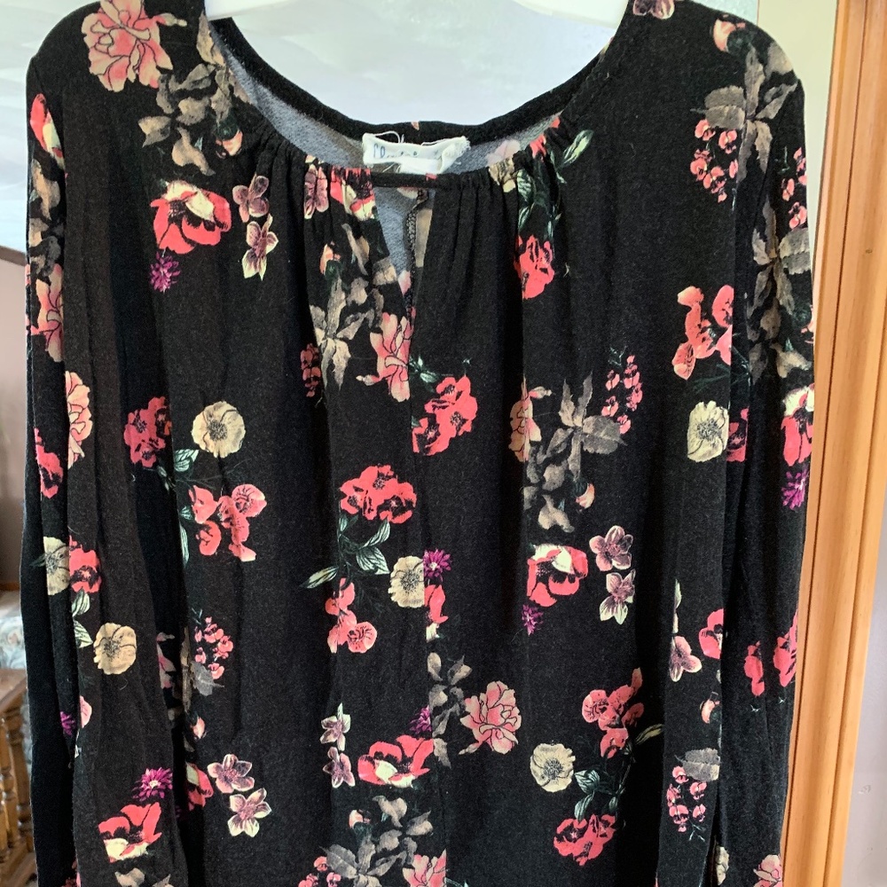 Black and floral long sleeve blouse